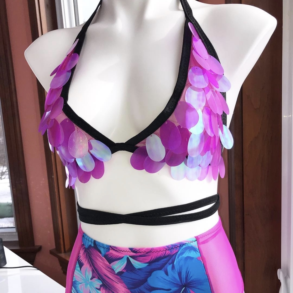 Purple large sequin bra top